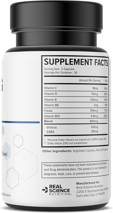 Real Science Throat & Lung Detox Capsules to Clear Mucus, Sore Throat & Support Breathing – Lung Support Supplement with Vinitrox, GABA, Vitamin C & D for Long-Term Cough & Respiratory Relief, 60 Caps