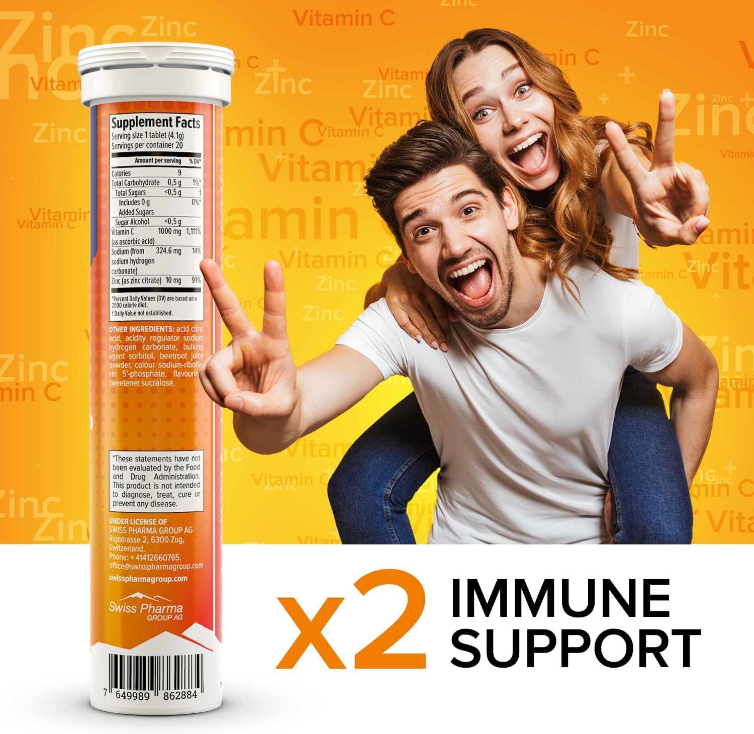 𝐁𝐞𝐬𝐭𝐬𝐞𝐥𝐥𝐞𝐫 - AlpenWell Vitamin C - 1000mg + Zinc - Immune Support - 20 Effervescent Vitamin Drink Tablets, No Sugar + Low Calorie Supplement, Orange Flavor [Sugar Free]