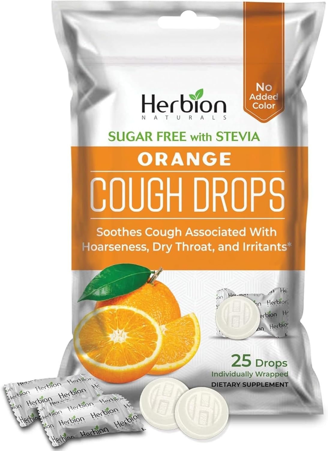 HERBION Naturals Cough Drops with Orange Flavor, Sugar-Free with Stevia, Soothes Cough, for Adults and Children Over 6 Years – Pack of 5(125 Lozenges)