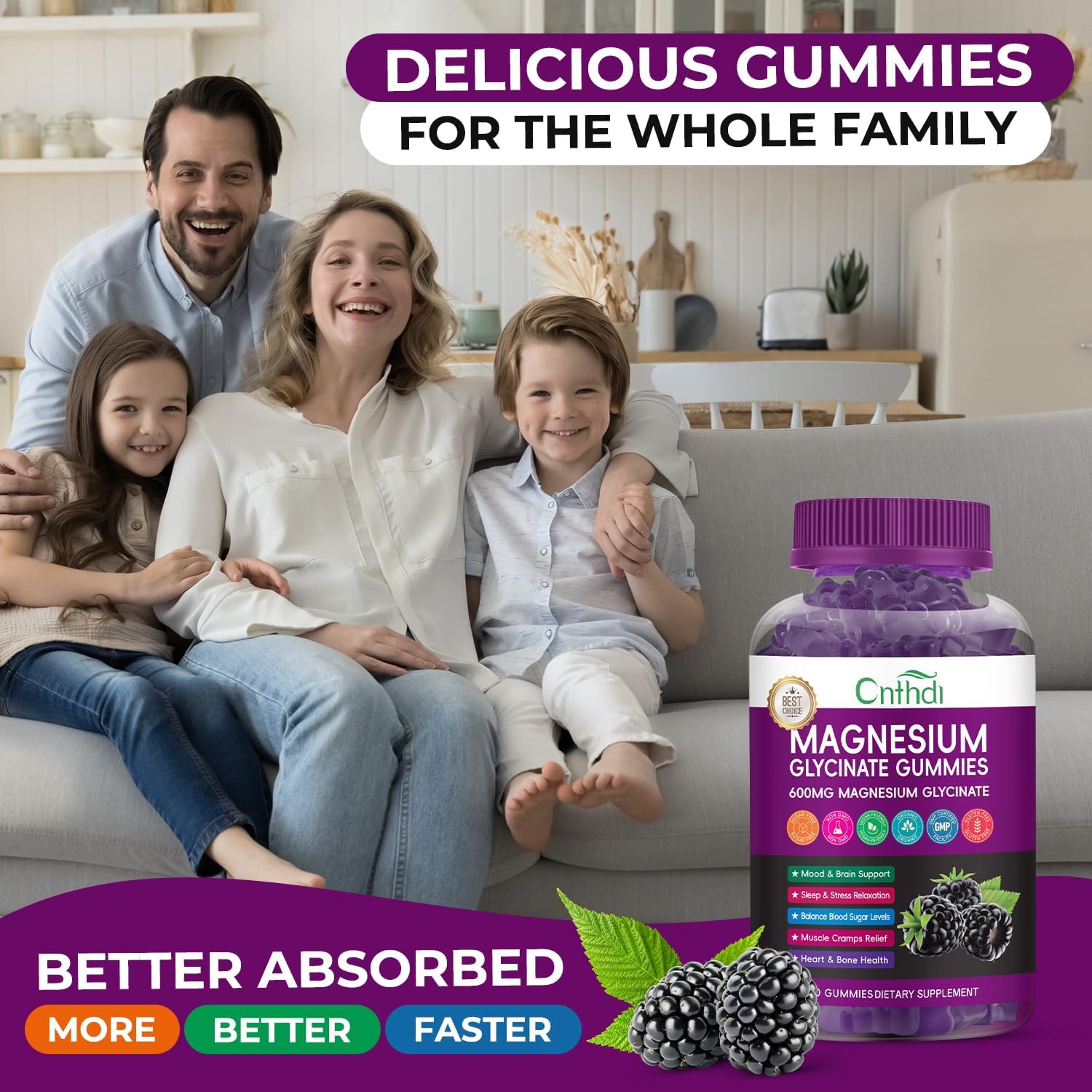Magnesium Glycinate Gummies for Adults, High Absorption Magnesium and Potassium Gummies with L-Threonate, Calcium, B6, D3, Sugar Free Chews, Relaxation, Stress Relief, Night Rest
