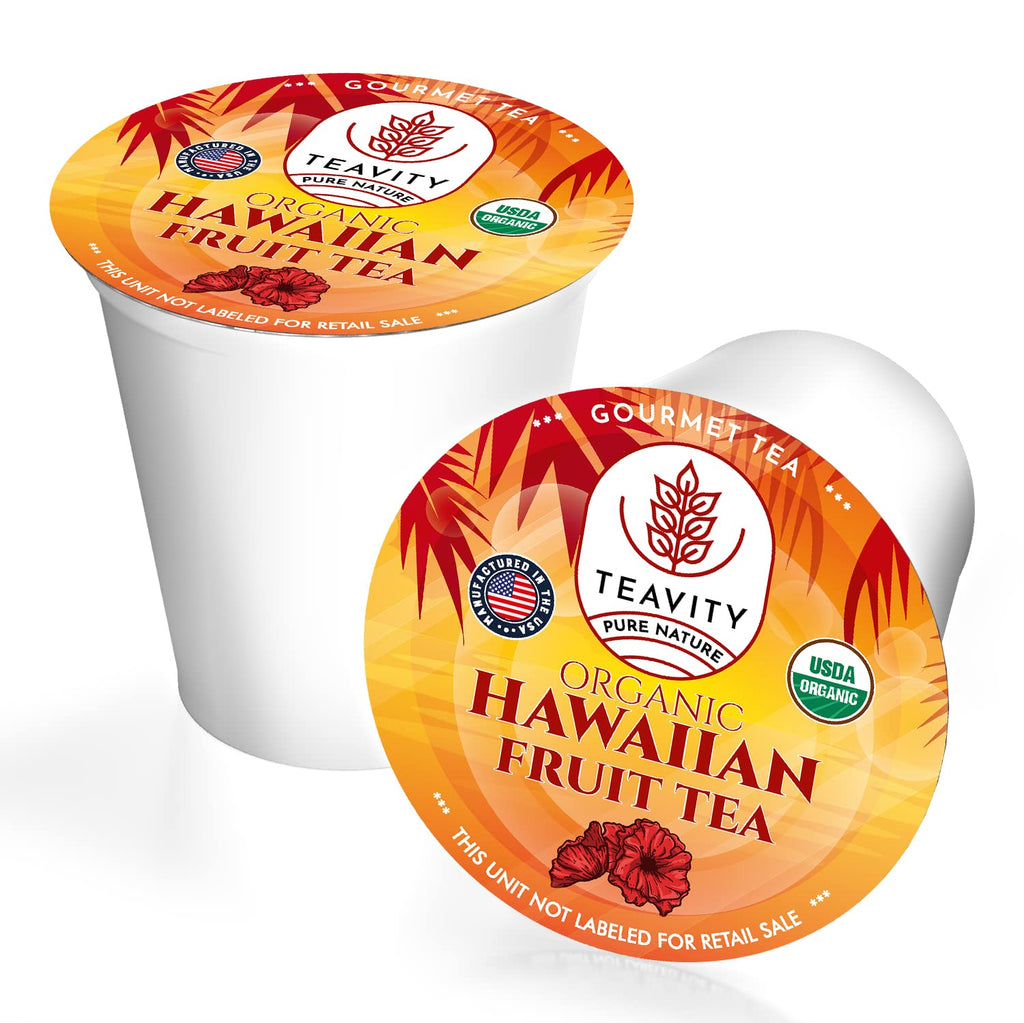 Teavity Organic Hibiscus Tea Pods with Peach, Mango, & Passionfruit - Naturally Decaf Hawaiian Fruit Tea (36 Pods)