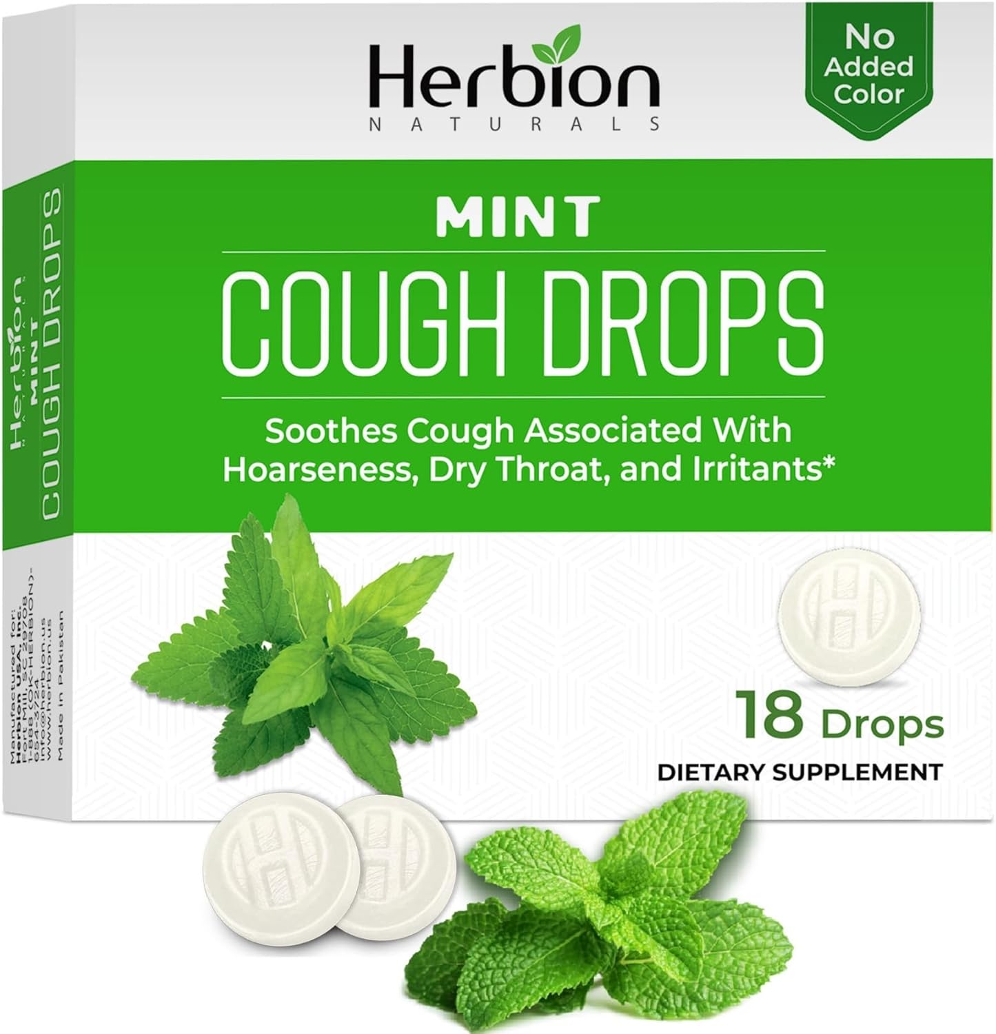 HERBION Naturals Cough Drops with Natural Mint Flavor, Soothes Cough, for Adults and Children Over 6 Years, 18 Drops, 108 Lozenges, Pack of 6