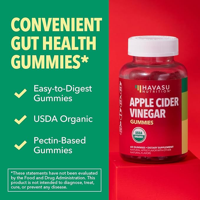 Apple Cider Vinegar Gummies - Organic ACV Vitamins for Digestive Health, Metabolism & Gut Support - 60 Count - Vegan, Non-GMO, Gluten-Free - Delicious Flavor & No Harsh Taste - 1 Month Supply