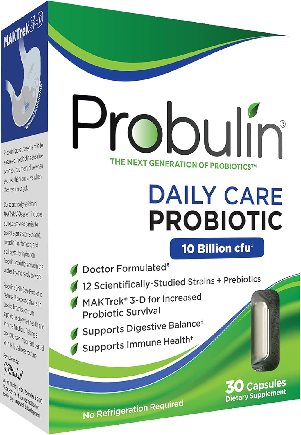 Probulin Daily Care Probiotic for Digestive and Immune Support - Doctor Formulated - 10 Billion CFU- 12 Probiotic Strains, 30 Capsules