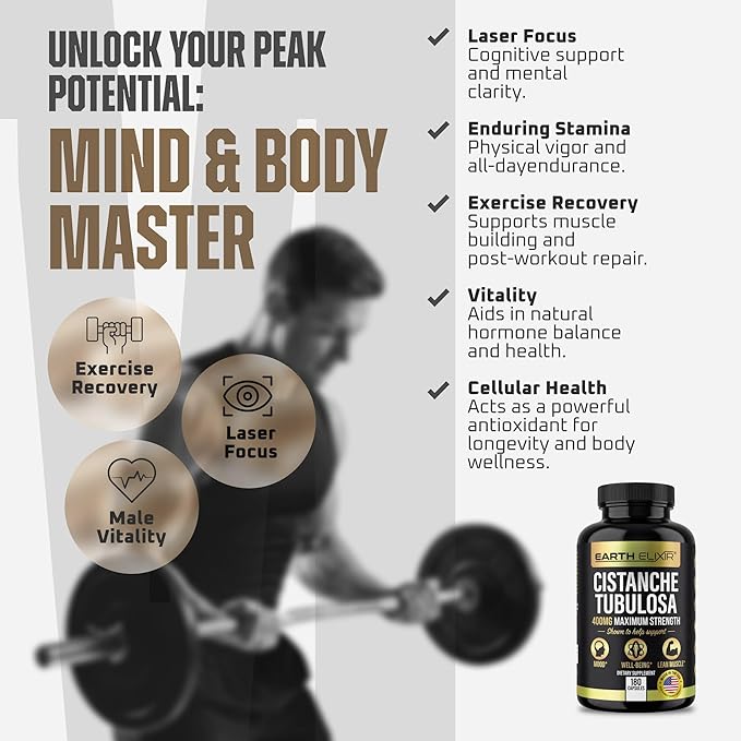 Earth Elixir Cistanche Supplement for Men & Women – Potent Cistanche Tubulosa Extract Capsules for Daily Vitality, Strength & Performance Support – Made in USA, 3rd Party Tested & 3 Month Supply