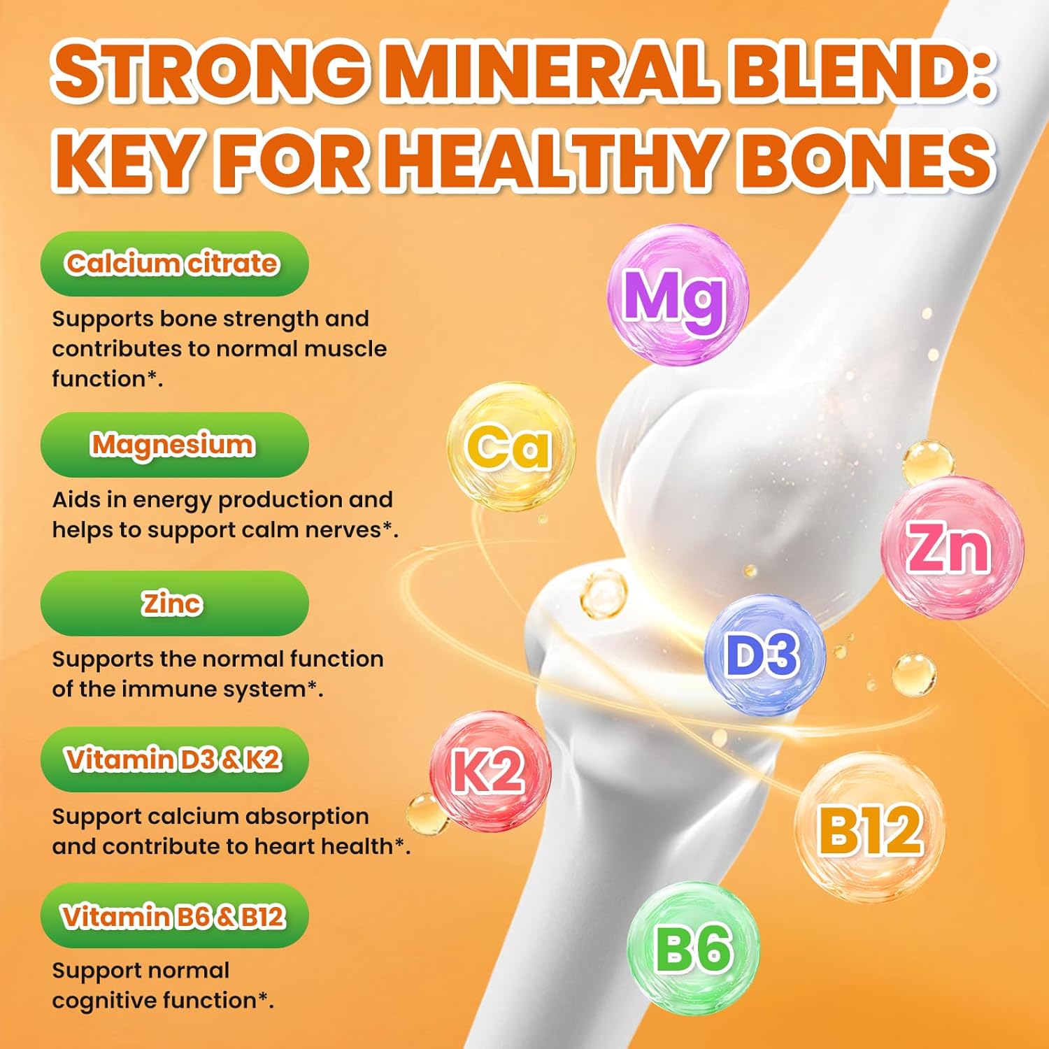 Calcium Citrate Gummies - 1200mg Calcium Gummies Supplements for Women & Men with Vitamin D3, K2, Magnesium, Zinc High Absorption for Bone, Muscle & Immune Support, Orange Flavor, 120 Count