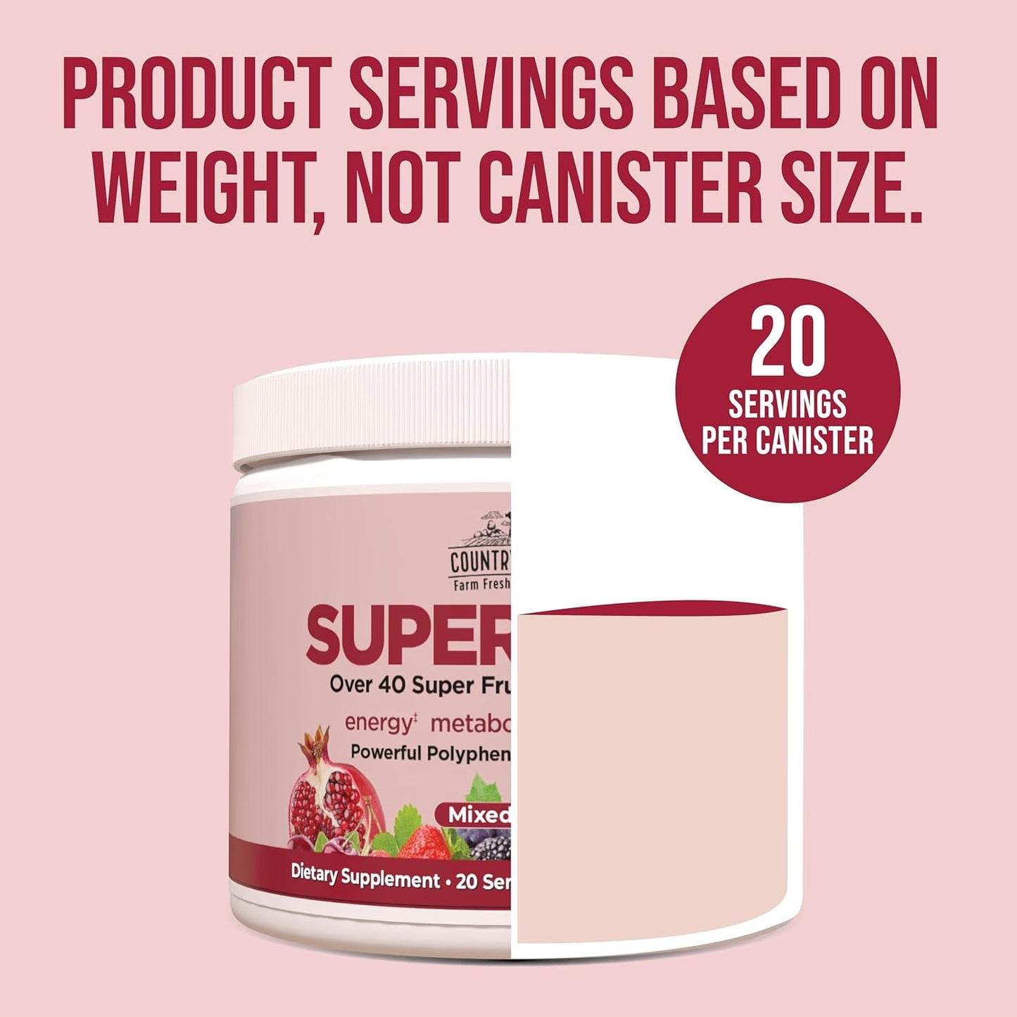 COUNTRY FARMS Super Reds, Energizing Polyphenol Superfood, Over 40 Super Fruits and Berries, Powerful Antioxidants and Polyphenols, Supports Energy, Supports Circulation, 40 Servings, Mixed Berry