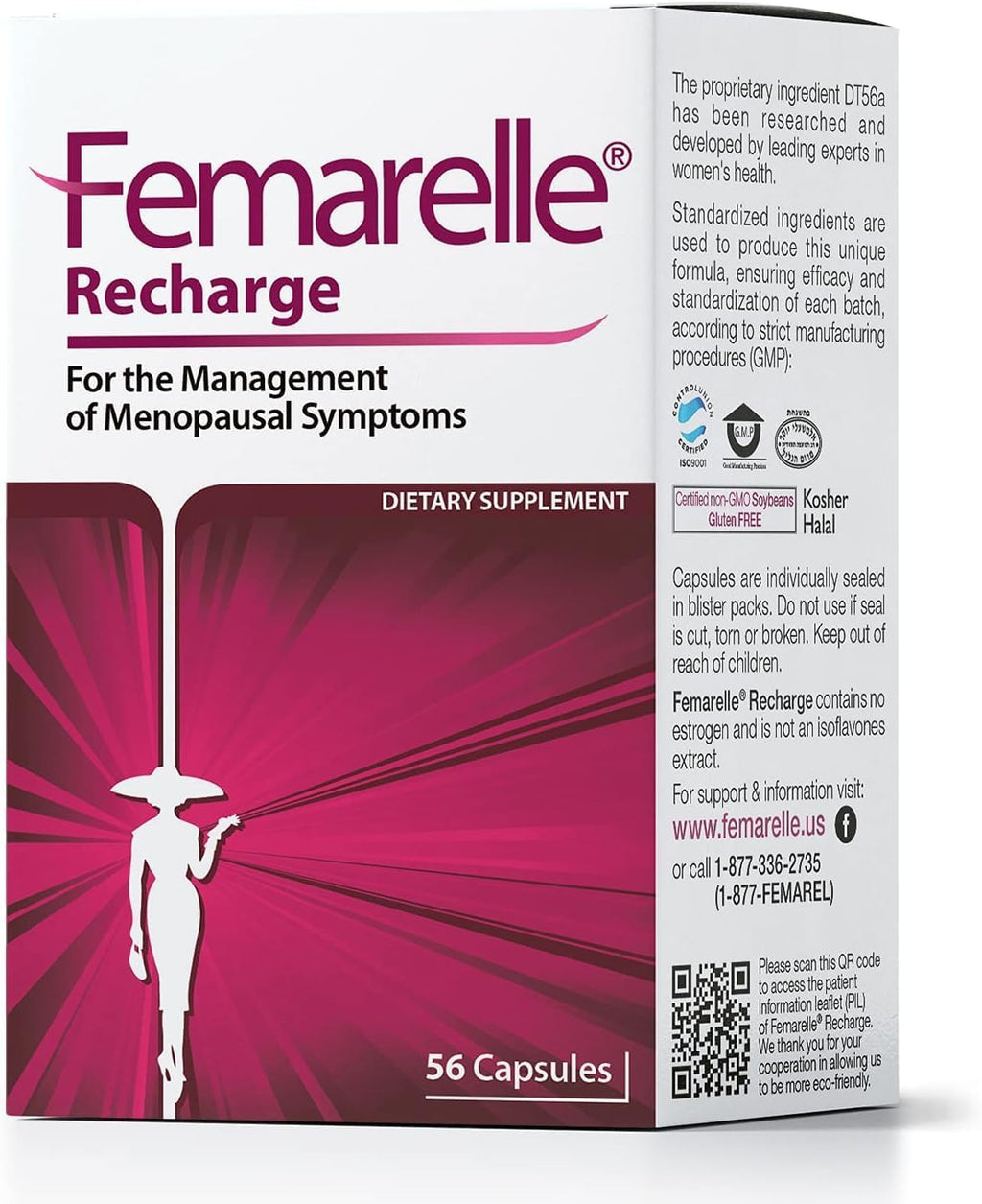 Femarelle® Recharge – Menopause Supplement for Women - Clinically Proven Menopause Relief - Hot Flashes, Night Sweats, Sleep & Libido Support Within 1st Month, Gluten-Free, GMO-Free & Hormone Free