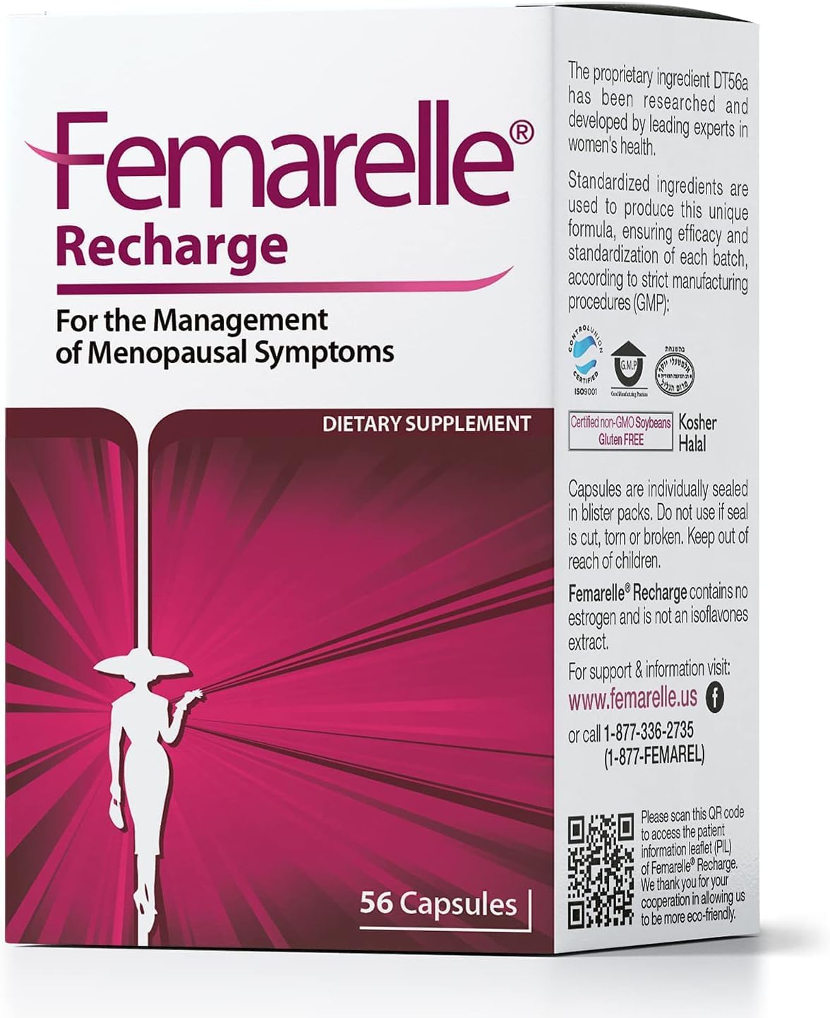 Femarelle® Recharge – Menopause Supplement for Women - Clinically Proven Menopause Relief - Hot Flashes, Night Sweats, Sleep & Libido Support Within 1st Month, Gluten-Free, GMO-Free & Hormone Free