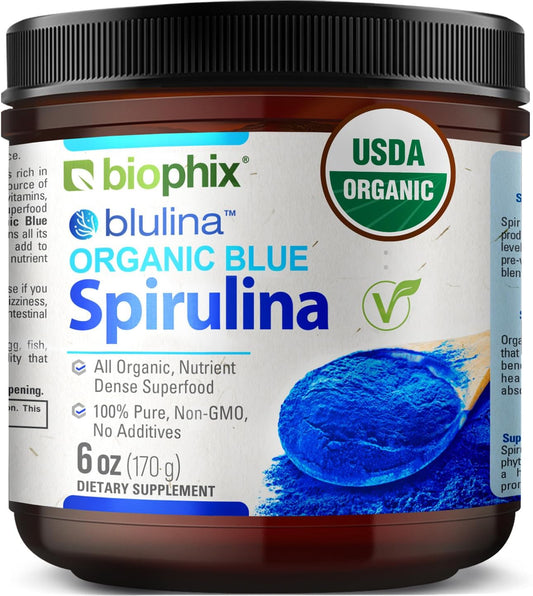 biophix Blue Spirulina Powder Organic Blulina 6 oz - Algae Organic Spirulina Powder 170 Servings - Superfood Supplement - Natural Blue Pigment - Espirulina en Polvo Organica Pura Azul