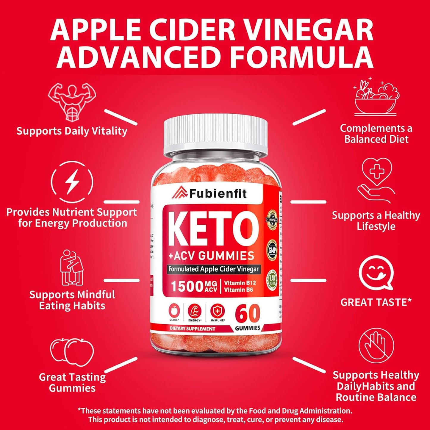 Apple Cider Vinegar Gummies with Mother – ACV Gummies with B Vitamins, Pomegranate & Beet Root – Daily Wellness & Digestive Balance – Vegan, Sugar-Free Supplement, 60 Ct