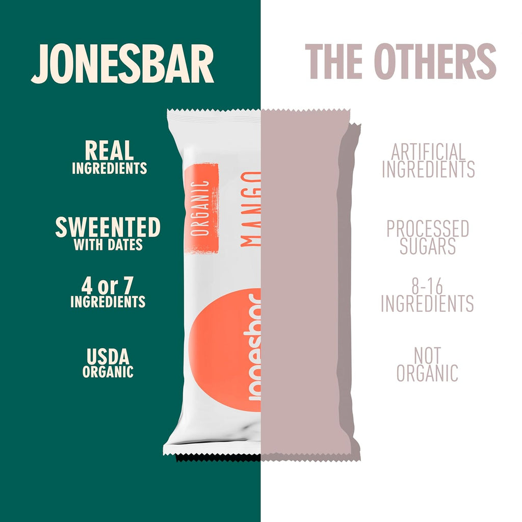 JONESBAR Organic Plant Based Protein Bars | 6 Flavor Variety Pack | Fruit & Nut Bar, Kosher, Gluten Free, Breakfast Bars, School Snacks, Vegan Snack & Healthy Snacks for Adults and Kids (Pack of 12)