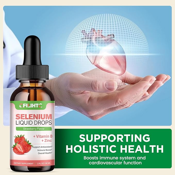2 Pack Selenium Liquid Drops, 200mcg Liquid Selenium Supplement with Vitamin B Complex & Zinc, Support for Immune System, Antioxidant & Heart Health, High Absorption, Strawberry Flavor
