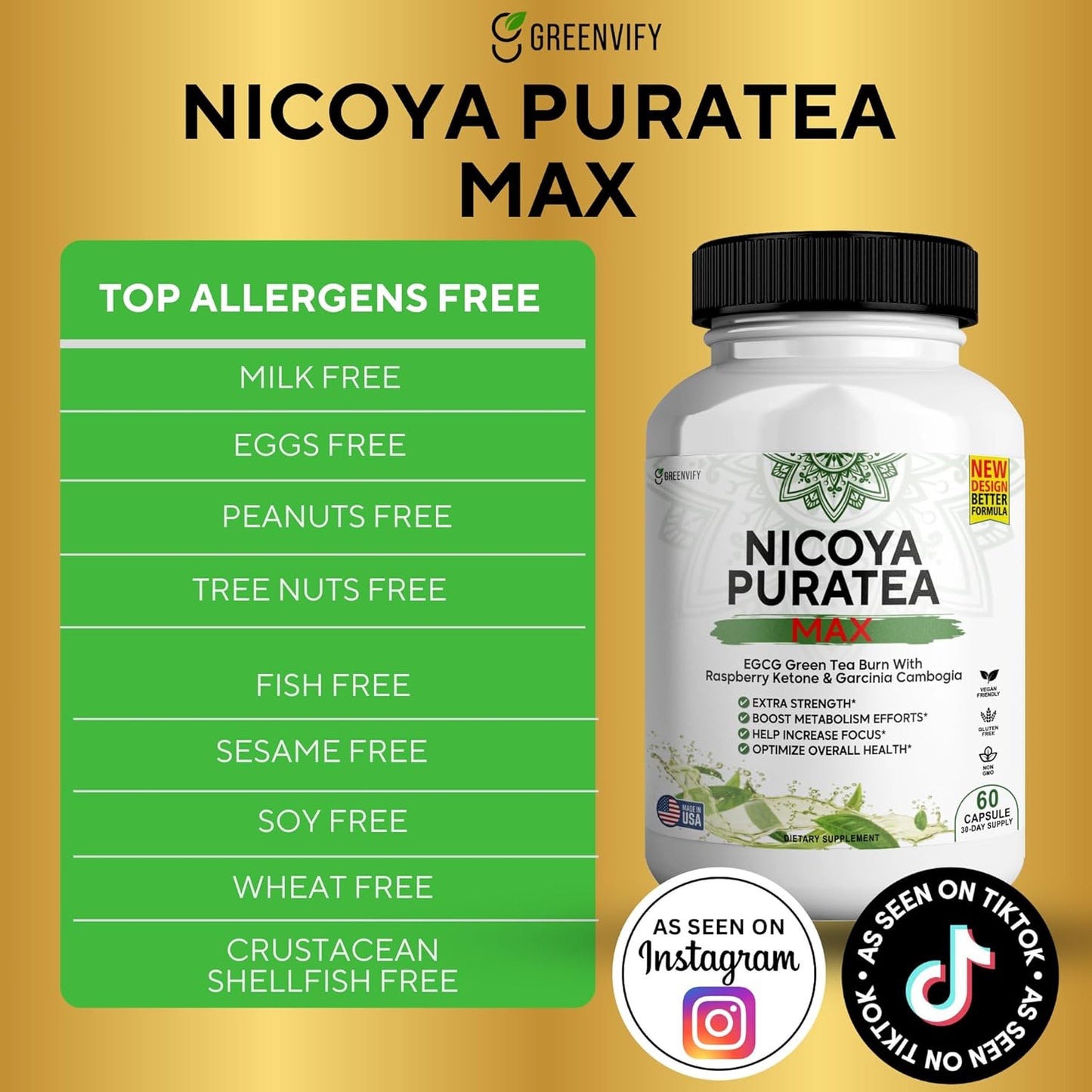 Nicoya PuraTea Max Green Tea Extract & Green Coffee Bean for Metabolism Support, Natural Energy Boost, Antioxidant-Rich Supplement – 300 Capsules