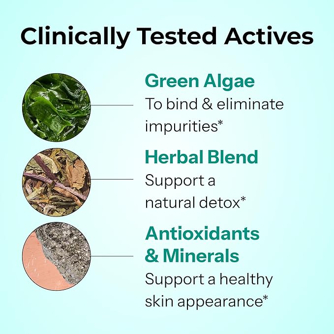 HUM Daily Cleanse Acne Supplements for Women & Men, Gentle Digestive Cleanse for Clear Skin Support, Zinc, Spirulina, Chlorella, Detoxifying Herbs, Organic Algae, Skin Vitamins Supplement, 60 Capsules