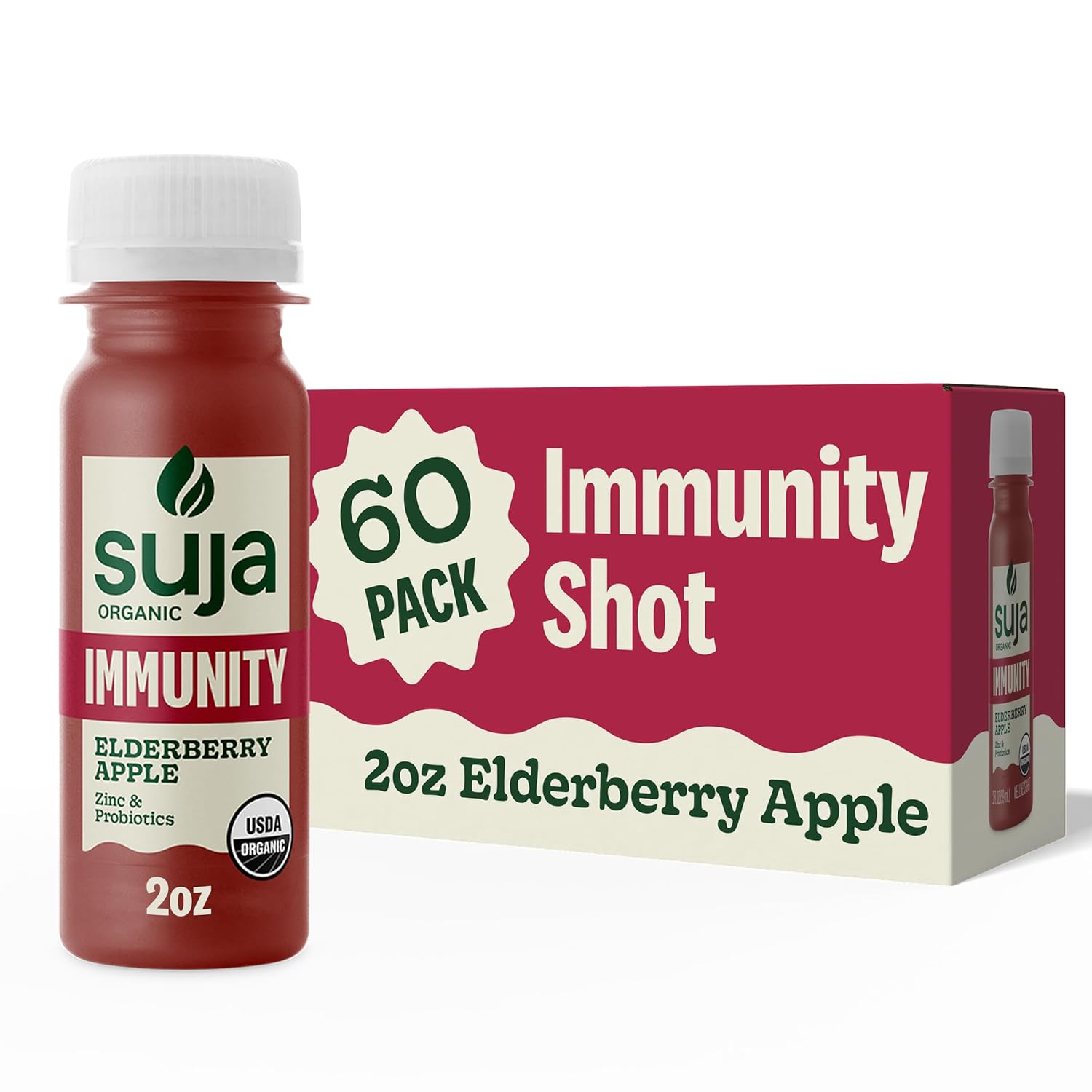 Suja Organic Immunity Elderberry Shot (60 Pack) with Turmeric and Ginger | Immunity Boost & Support | Functional Shots | Cold-Pressed Juice with Live Probiotics | Plant-Based & Gluten-Free