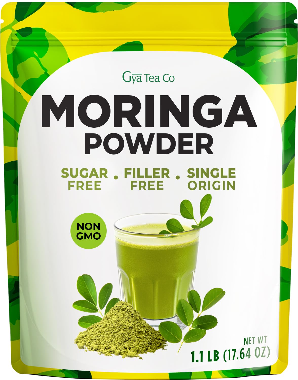 Gya Tea Co Moringa Powder 1.1lb (17.64 Oz) – 100% Pure & Tasty Moringa Oleifera Leaf Powder – Superfood for Smoothies, Drinks, Tea, Recipes – Great For Overall Wellness – Non GMO, Gluten Free, Vegan