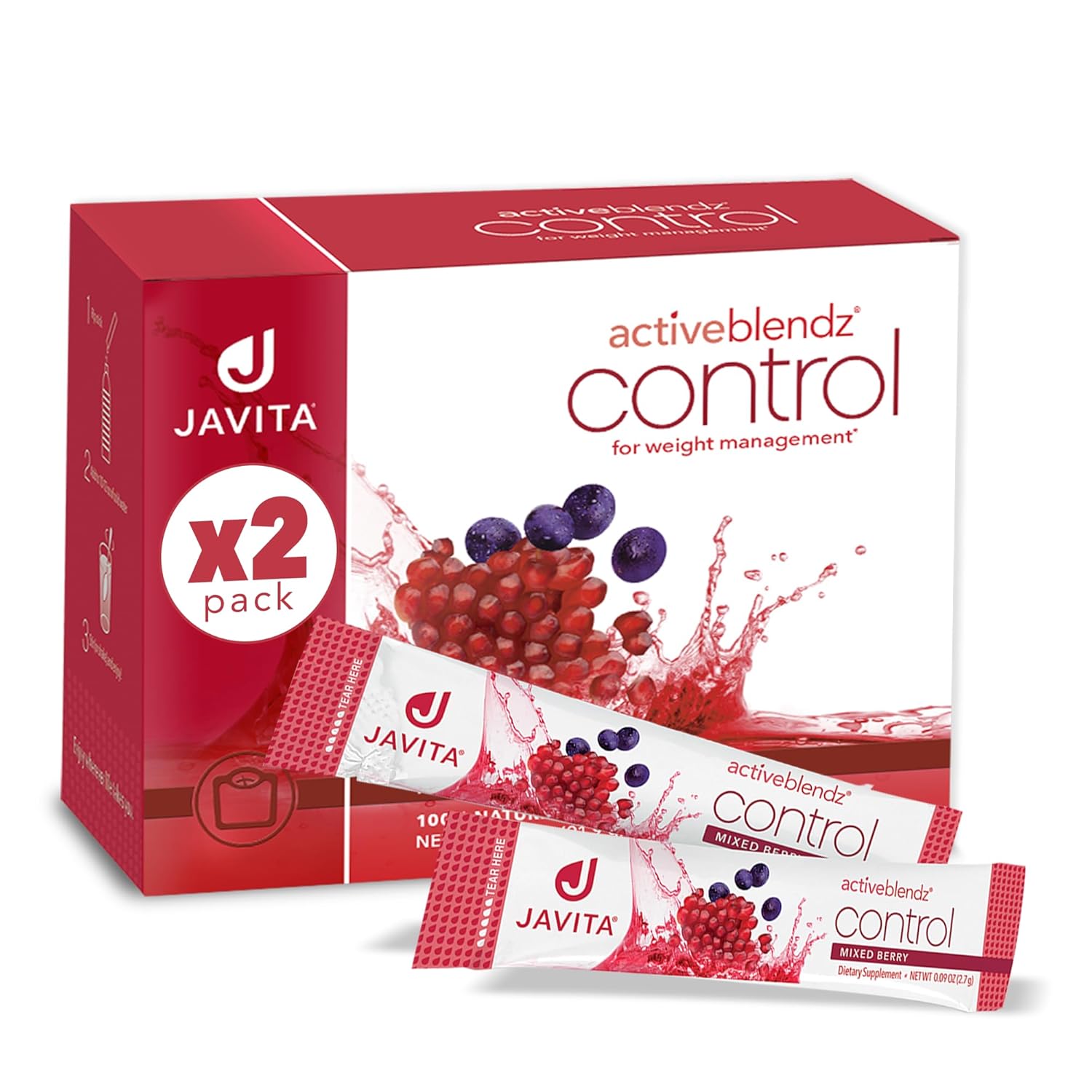 Javita Control Fruity (Acai, Pomegranate) Drink Mix Beverage with Slimming Herbs (Garcinia Cambogia, Gymnema Sylvestre) to Help Support Healthy Lifestyle, Appetite (2 Boxes/48 sticks)