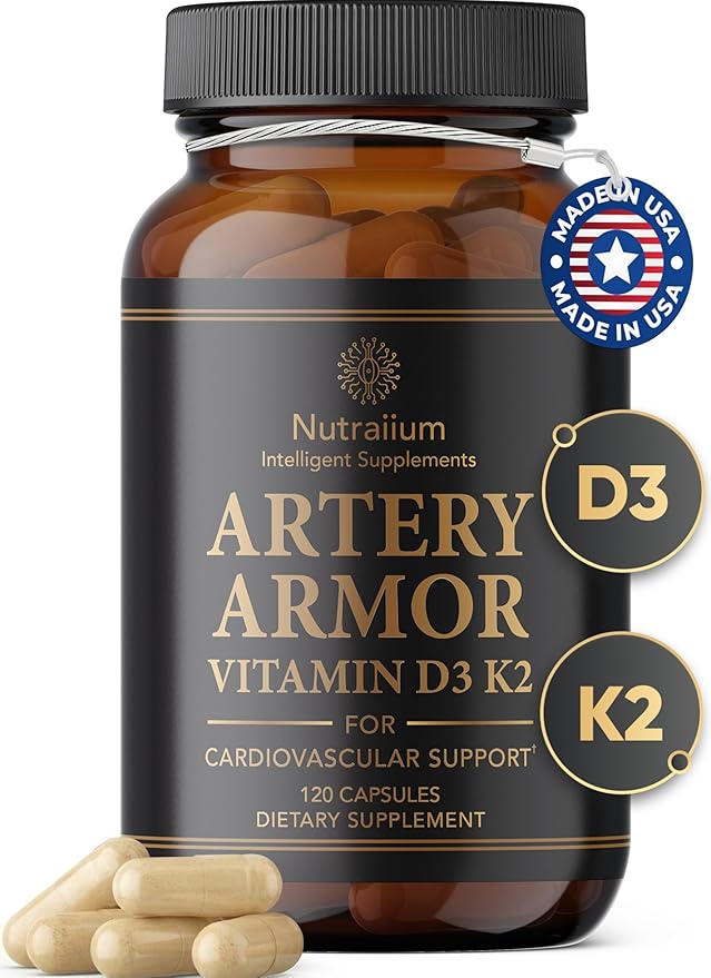 Vitamin D3 K2 Supplement 5000 IU 100 mcg MK7 – High Potency D3+K2 Capsules for Artery Health, Heart Support & Strong Bones Non-GMO Third-Party Tested d3+k2 Vitamin Supplement Artery Armor -120 Count