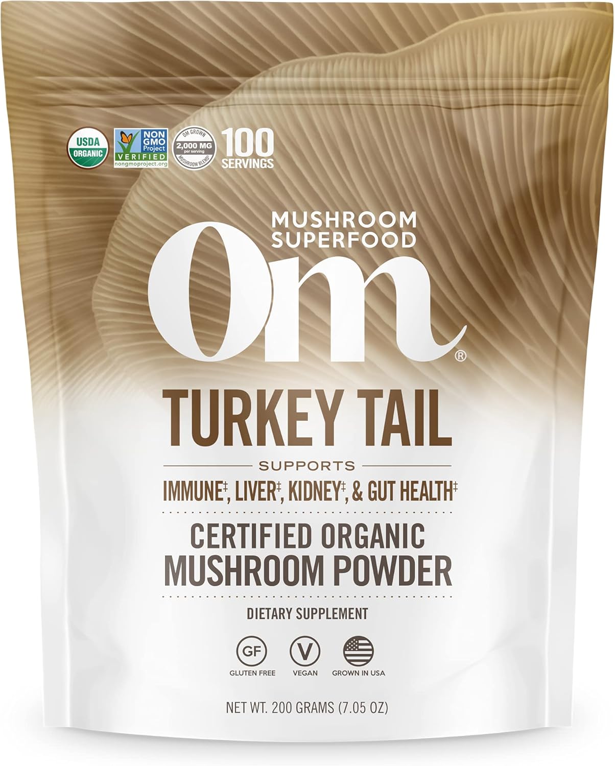 Om Mushroom Superfood Turkey Tail Organic Mushroom Powder Pouch, 7.05 Ounce, 100 Servings, Immune Support, Polysacchrides, Beta-Glucans, Gut Health & Holistic Defense Mushroom Supplement