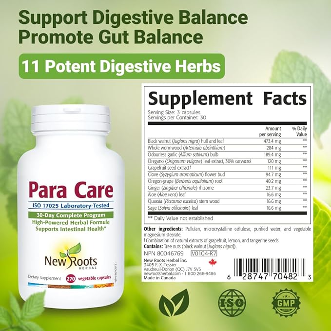 NEW ROOTS HERBAL para Care Cleanse and Detox Supplement | 11-in-1 Formula with Black Walnut, Wormwood | Herbal Formula, Supports Intestinal Health (270 Vegetable Capsules)