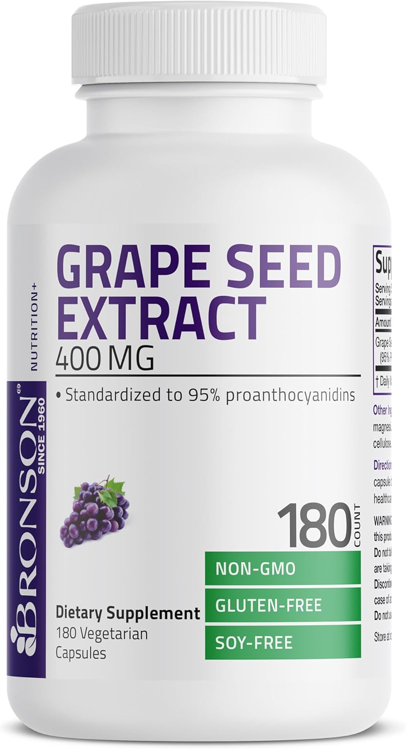 Bronson Grape Seed Extract 400 mg - Antioxidant & Immune Support - Standardized Extract with 95% Proanthocyanidins- Non GMO, 180 Vegetarian Capsules