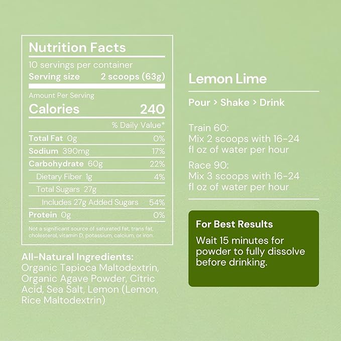 Flow Formulas Lemon Lime Endurance Drink Mix, Top 12 Allergen-Free, Carbohydrate & Electrolyte Sports Fuel Powder for Performance Training, High Carb Hydration Exercise Support, Gluten-Free, 10 Serv