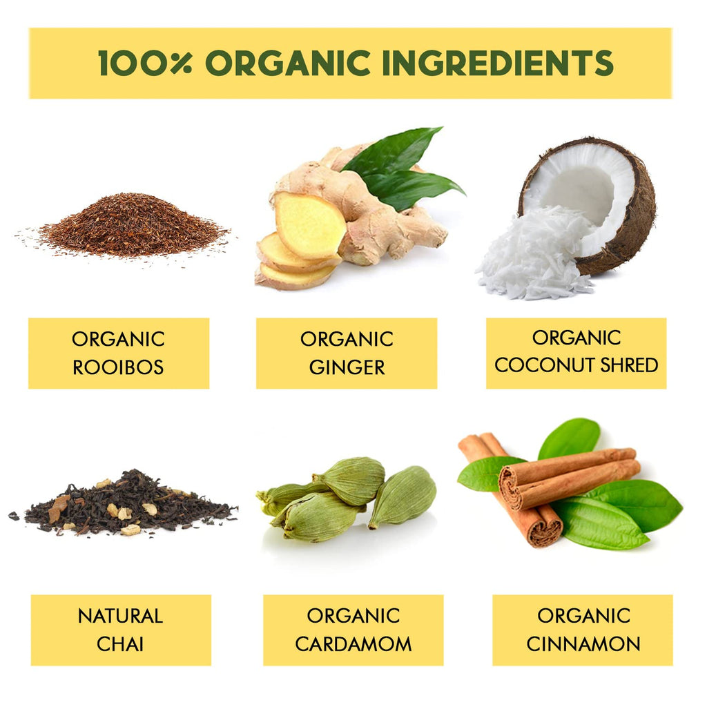 Coconut Rooibos Chai Tea Pods for Keurig - Organic Ginger Tea, Rooibos, Cinnamon, Cardamom, Coconut & Chai by Teavity (12 Tea Pods)