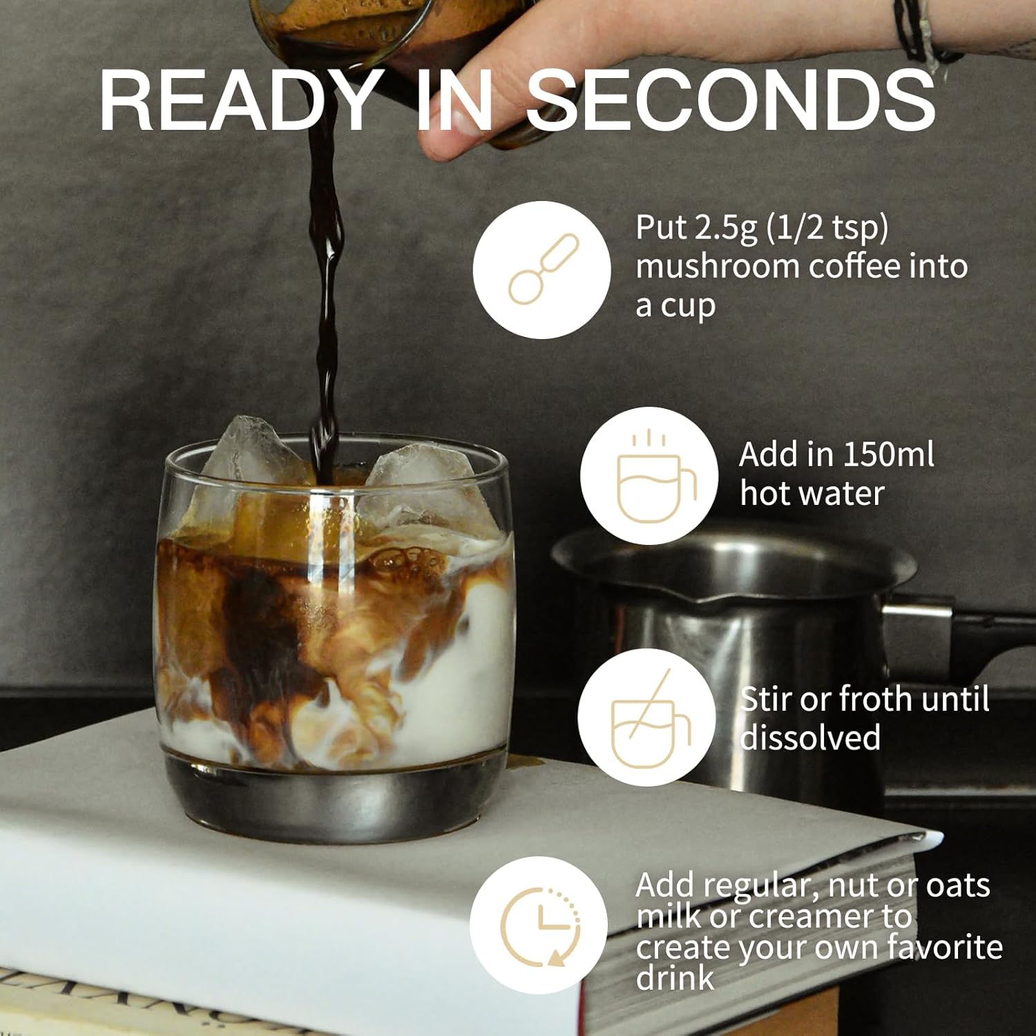 GANOHERB Mushroom Coffee Instant Powder, Medium Roast Arabica Coffee with Lion’s Mane, Chaga, Turkey Tail, Reishi, Maitake, Cordyceps for Focus & Energy, 28 Servings