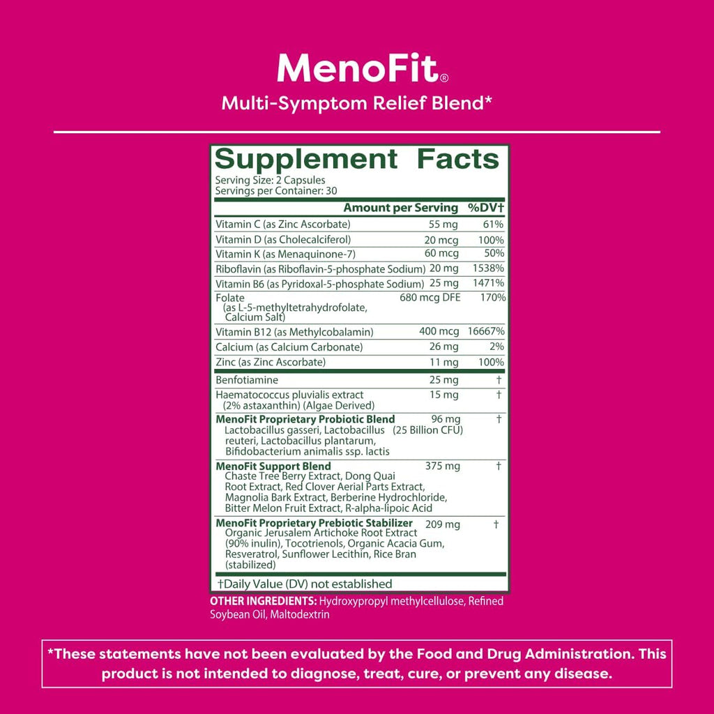MENOLABS MenoFit, Menopause Supplements for Women - 60 Capsules - Advanced Women’s Probiotic with Vitamins and Red Clover for Gut Health, Hot Flashes and Hormone Balance for Women