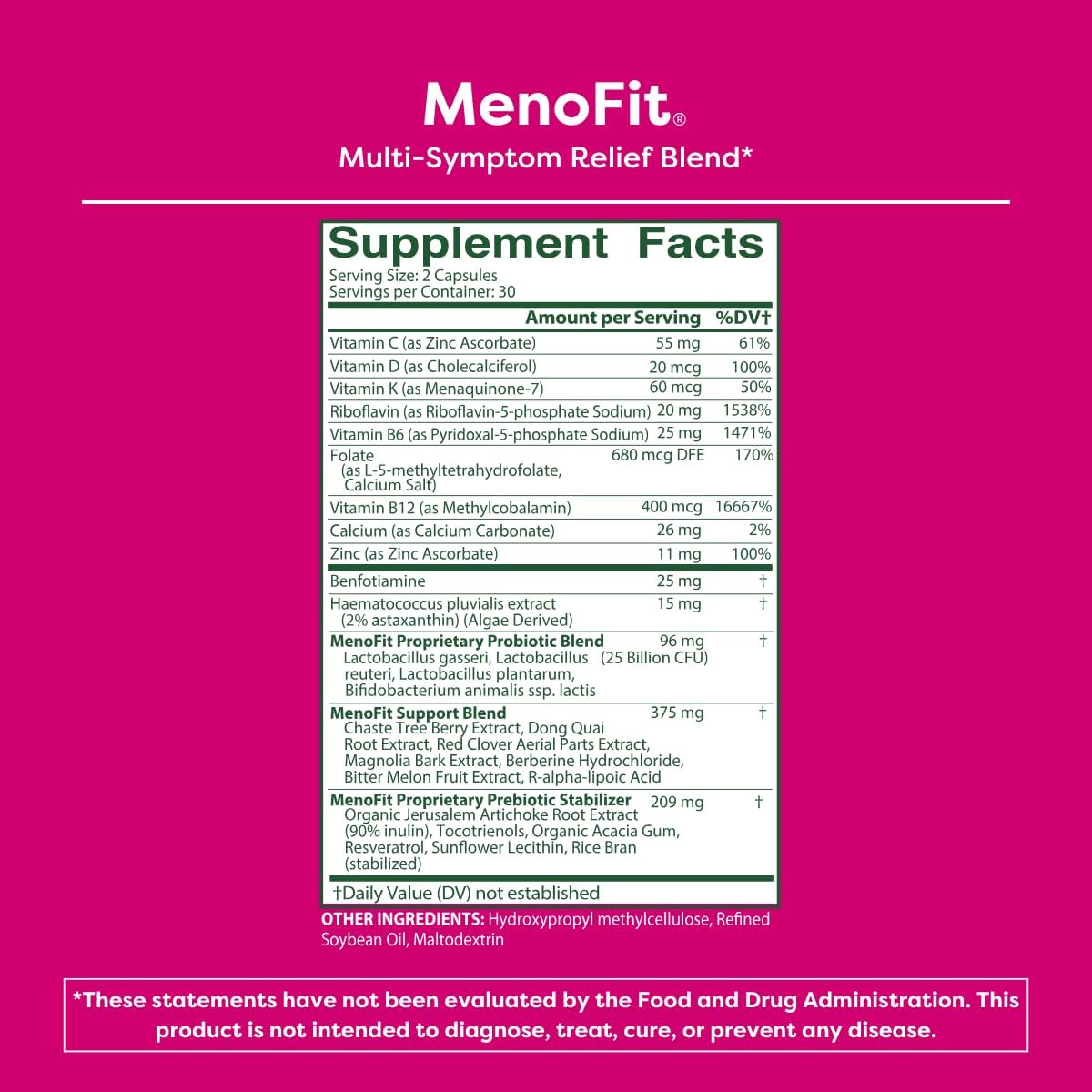 MENOLABS MenoFit, Menopause Supplements for Women - 60 Capsules - Advanced Women’s Probiotic with Vitamins and Red Clover for Gut Health, Hot Flashes and Hormone Balance for Women