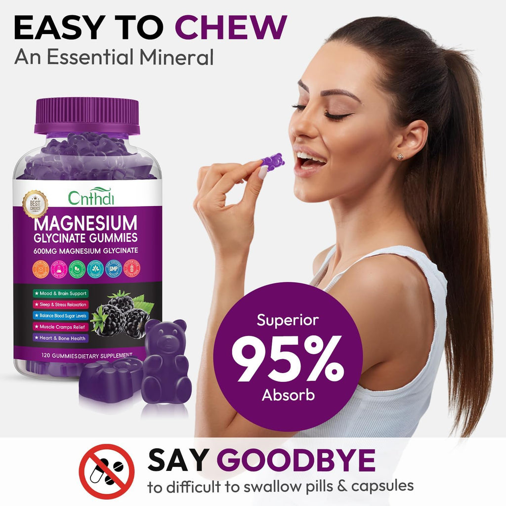 Magnesium Glycinate Gummies for Adults, High Absorption Magnesium and Potassium Gummies with L-Threonate, Calcium, B6, D3, Sugar Free Chews, Relaxation, Stress Relief, Night Rest