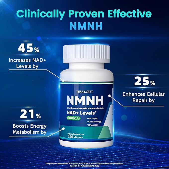 Pure NMNH(NMN Supplement Alternative)(Dihydronicotinamide Mononucleotide)for Women with Skin Aging 600mg: NAD Supplement for Anti-Aging Breakthrough - Boost NAD+ levels Liposome Capsules 120 Servings