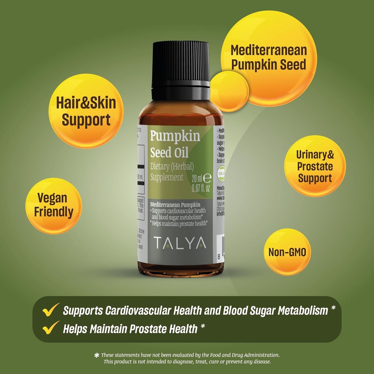 Pumpkin Seed Oil - Liquid Drops - Supports Prostate Health* - for Hair Growth & Skin Health | Cold Pressed | Vegan, Non-GMO, Gluten Free | 0.67 fl.oz