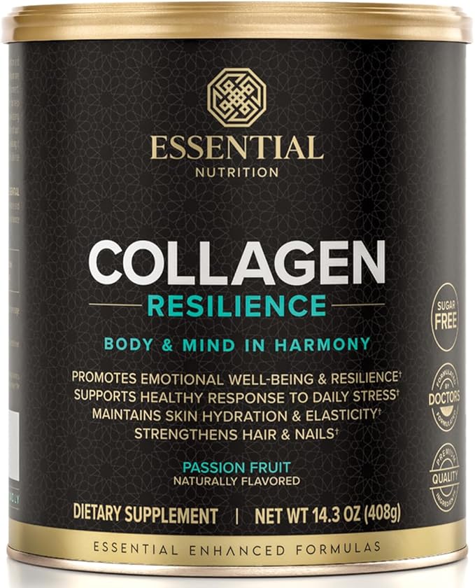 Essential Nutrition Collagen Resilience - Hydrolyzed Collagen Peptides Powder with Hyaluronic Acid, Silicon, Amino-Acids & Passion Flower Extract - Passion Fruit - 14.3 oz (30 Servings)