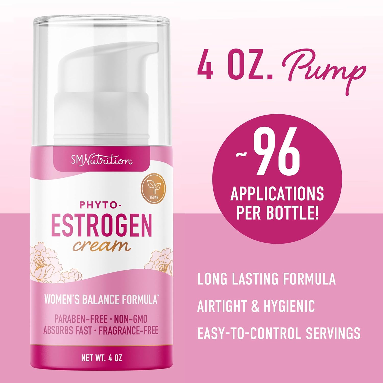 Phyto Estrogen Cream for Women with Wild Yam | Plant Based Hot Flash, Menopause & Menstrual Cycle Support | Black Cohosh, Dong Quai, Red Clover | 96 Topical Servings | 4oz Pump | Vegan, Paraben-Free