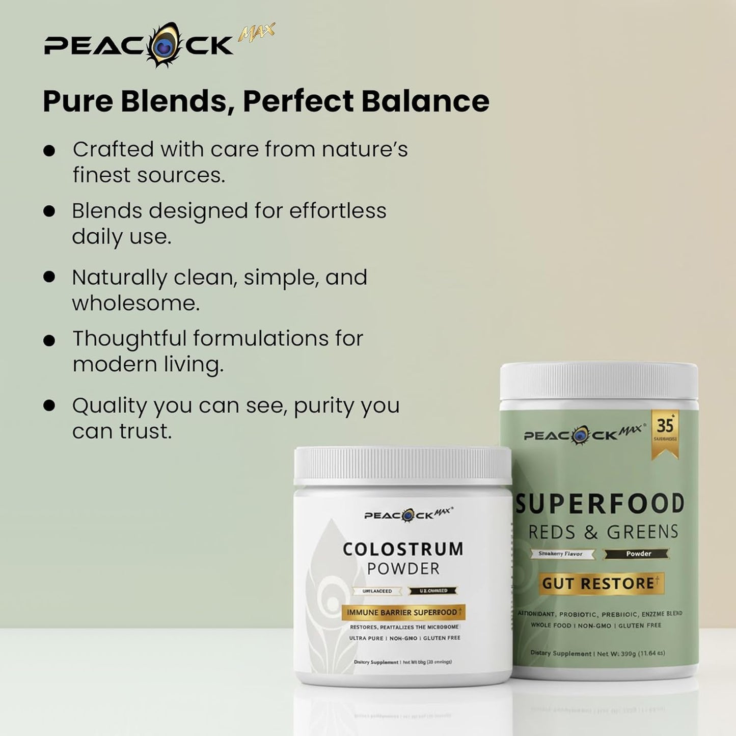 Superfood Reds & Greens 11.64 oz & Colostrum Powder 60g - Daily Superfood Drink Mix with Prebiotics, Probiotics & Enzymes, Nutrient Rich Blend for Gut Balance & Overall Wellness