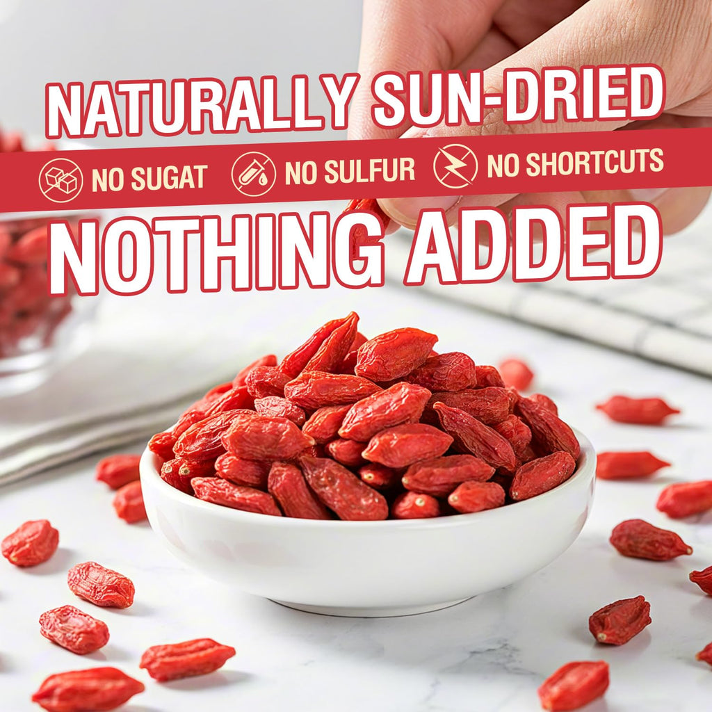 Ternio Organics Goji Berries - 8.47oz/240g - 100% Natural Goji Berries - No Sulfates and Additives - Large Berries - Suitable for Making Goji berry tea, Powder, Oat Food and Snacks.