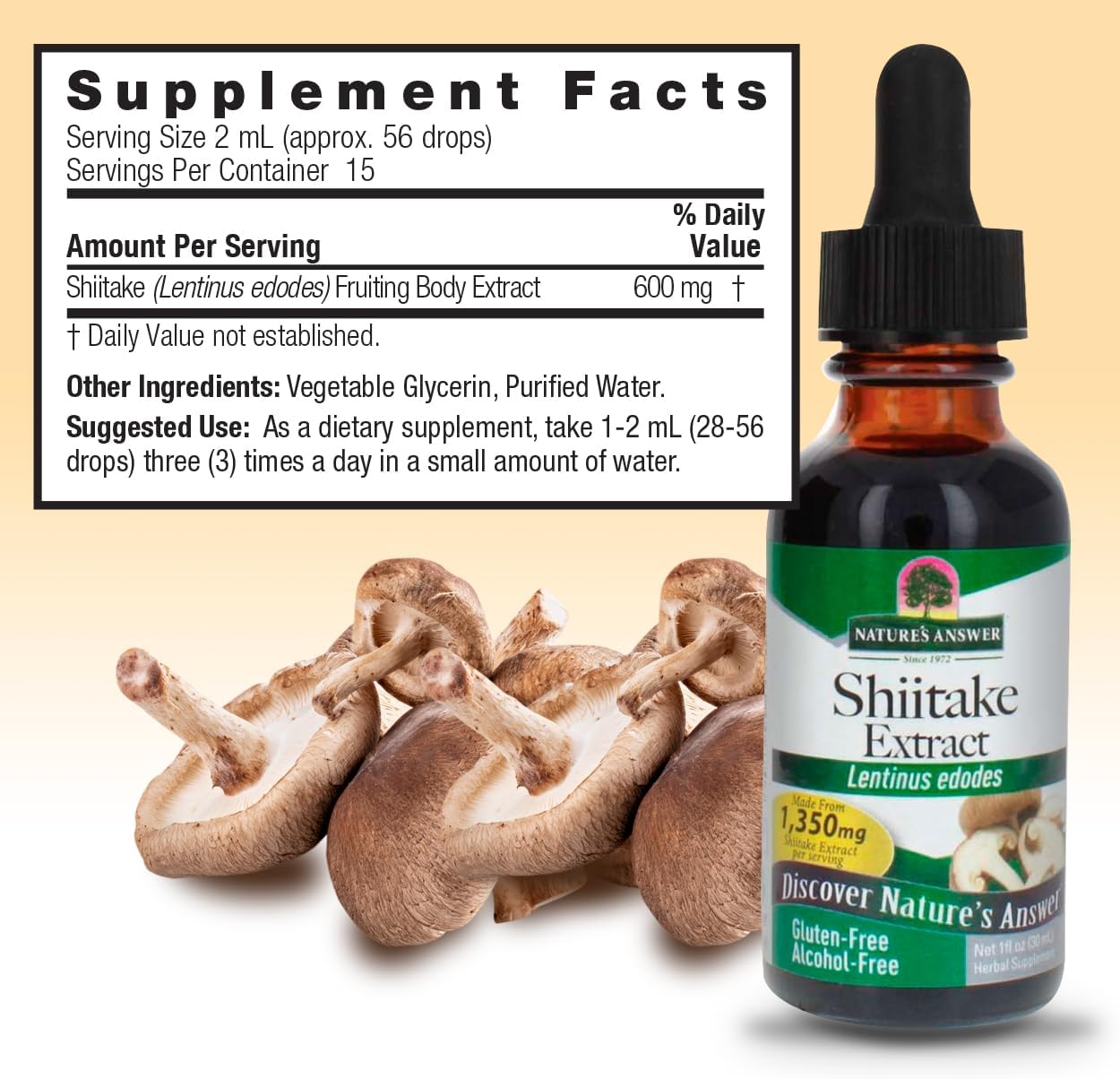 Nature's Answer Shiitake Mushroom Extract Alcohol Free 1 Fluid Ounce | Supports Health and Wellness