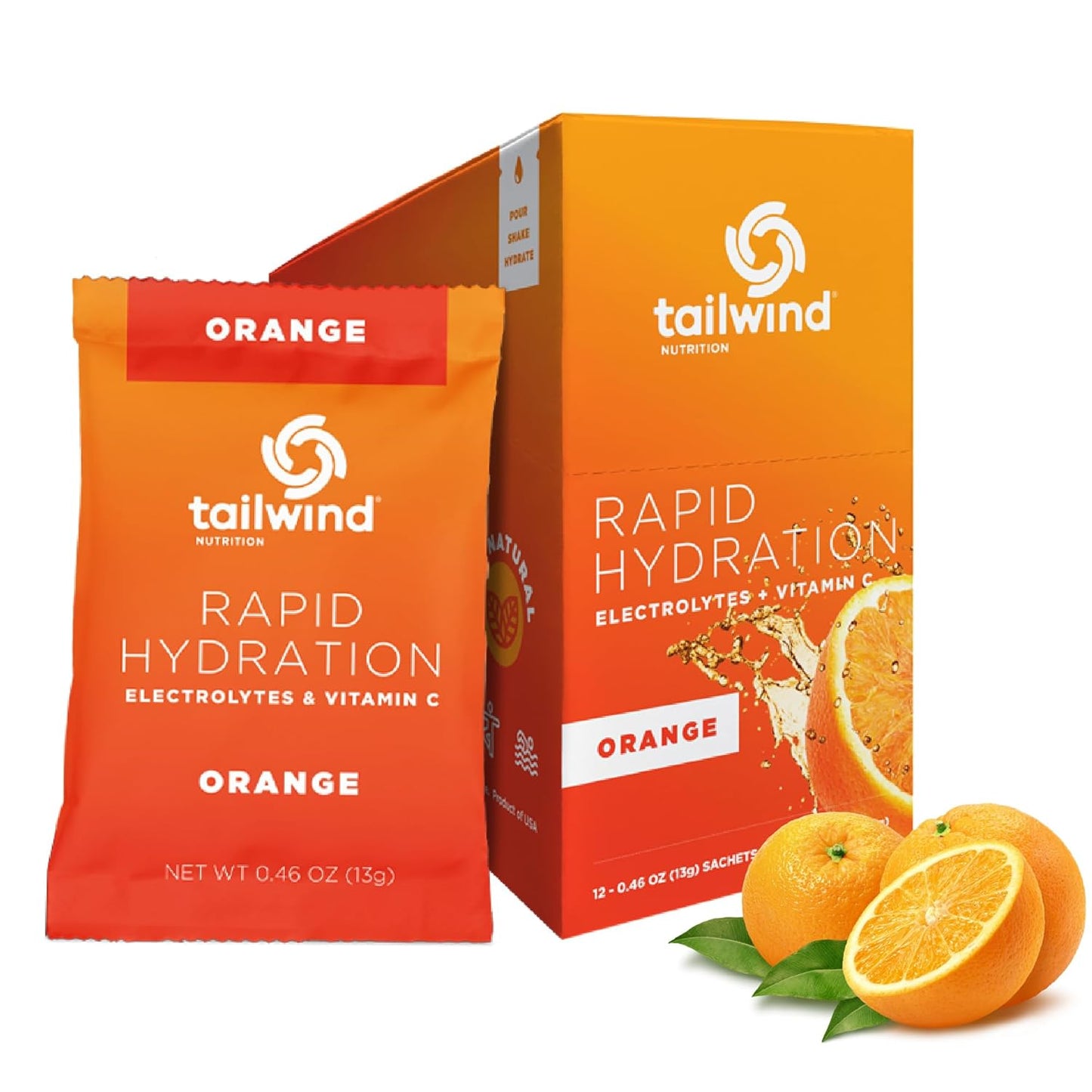 Tailwind Nutrition Rapid Hydration, Electrolyte & Hydration Powder, Vitamin C & Sea Salt Exercise Workout Mix, Orange, Pack of 12 Sticks
