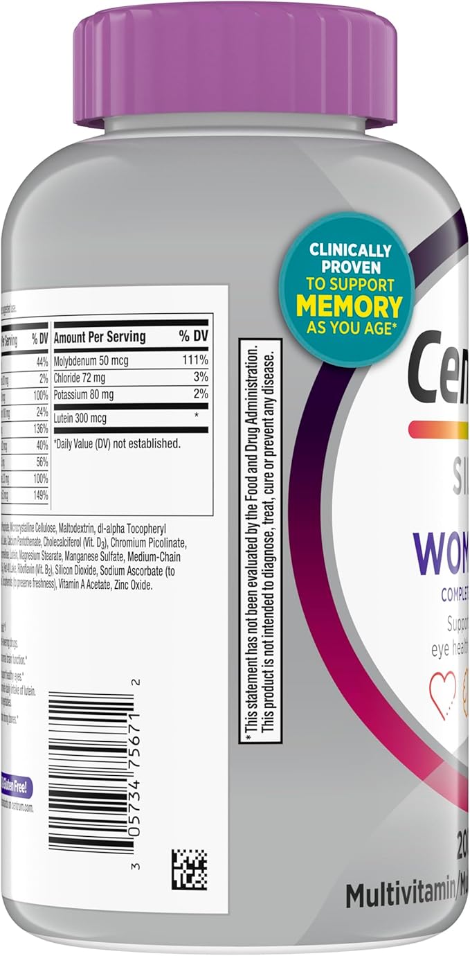 Centrum Silver Women's Multivitamin for Women 50 Plus, Multivitamin/Multimineral Supplement with Vitamin D3, B Vitamins, Non-GMO Ingredients, Supports Memory and Cognition in Older Adults - 200 Ct