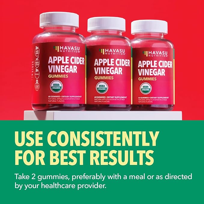 Apple Cider Vinegar Gummies - Organic ACV Vitamins for Digestive Health, Metabolism & Gut Support - 60 Count - Vegan, Non-GMO, Gluten-Free - Delicious Flavor & No Harsh Taste - 1 Month Supply