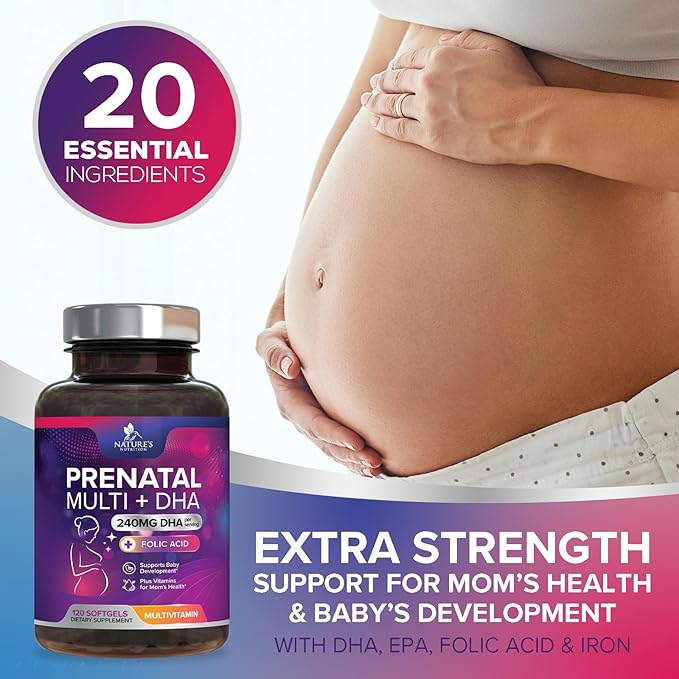 Prenatal Vitamins for Women with Folic Acid + Omega 3 DHA for Fetal Brain Development, Best Prenatal Vitamin Supplement, Daily Pregnancy Multivitamin Nutritional Support, Non-GMO - 120 Softgels