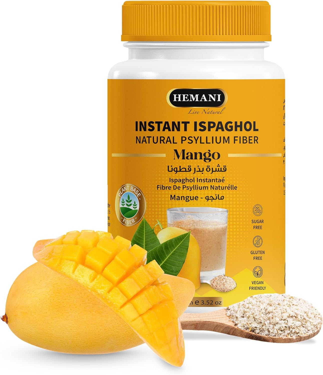 Hemani Instant Psyllium Husk Ispaghol 100g | Mango Flavored On-The-Go Fiber Supplement | Supports Digestive Health | Add to Water for a Refreshing Drink