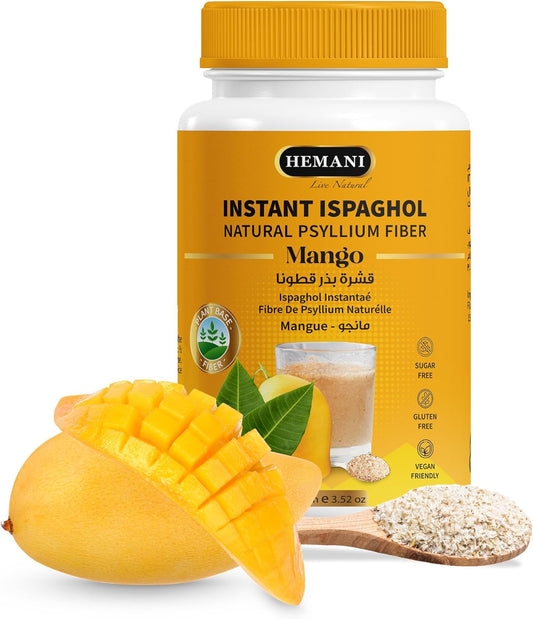 Hemani Instant Psyllium Husk Ispaghol 100g | Mango Flavored On-The-Go Fiber Supplement | Supports Digestive Health | Add to Water for a Refreshing Drink