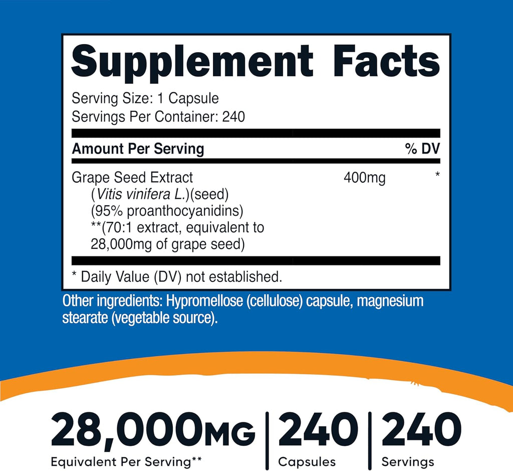 Nutricost Grape Seed Extract 28,000mg, 240 Capsule - Non-GMO, Gluten Free, Vegetarian Friendly