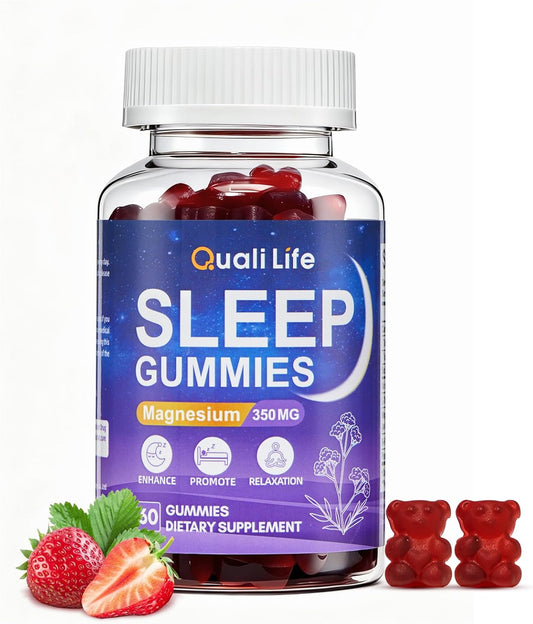 Melatonin Free Sleep Gummies for Adults with Magnesium, Valerian Root, 5-HTP & Herbal Blend - Natural Sleep Aid Supplements - Non-Habit Forming, Sugar Free, Strawberry Flavor, 60 Count (1)