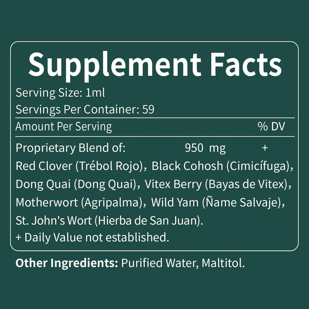 Red Clover Herb Drops for Women Menopause Support, Herbal Supplement Tincture w/Dong Quail, Wild Yam Support Hot Flashes Relief & Bone Health. 2oz
