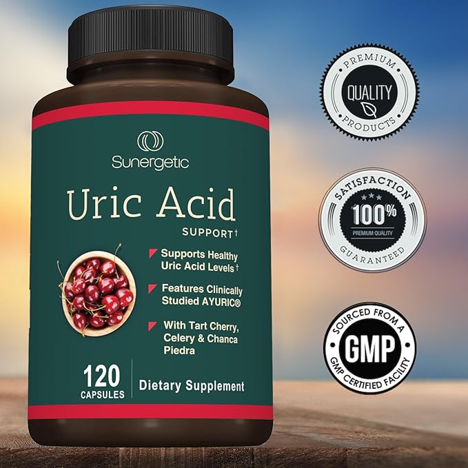 Sunergetic Premium Uric Acid Support Supplement – Uric Acid Cleanse & Kidney Support – Includes Tart Cherry, Chanca Piedra, Celery Extract & Turmeric - 120 Capsules