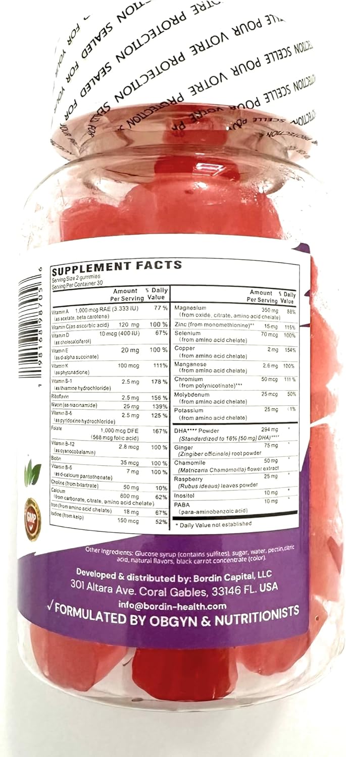 Complete Prenatal Vitamins, Folic Acid, Iron, Choline for Neural Tube Support, Omega-3 DHA for Fetal Brain Development, Calcium-Helper D3 & K2, Non-GMO Vegan Gummies